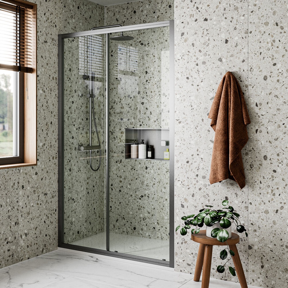 Lifestyle image of Crosswater Clear 6 Slate 1400mm Sliding Shower Door
